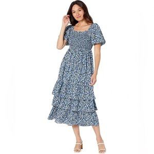 NWT English Factory Textured Floral Printed Maxi Dress In Blue SIZE XS